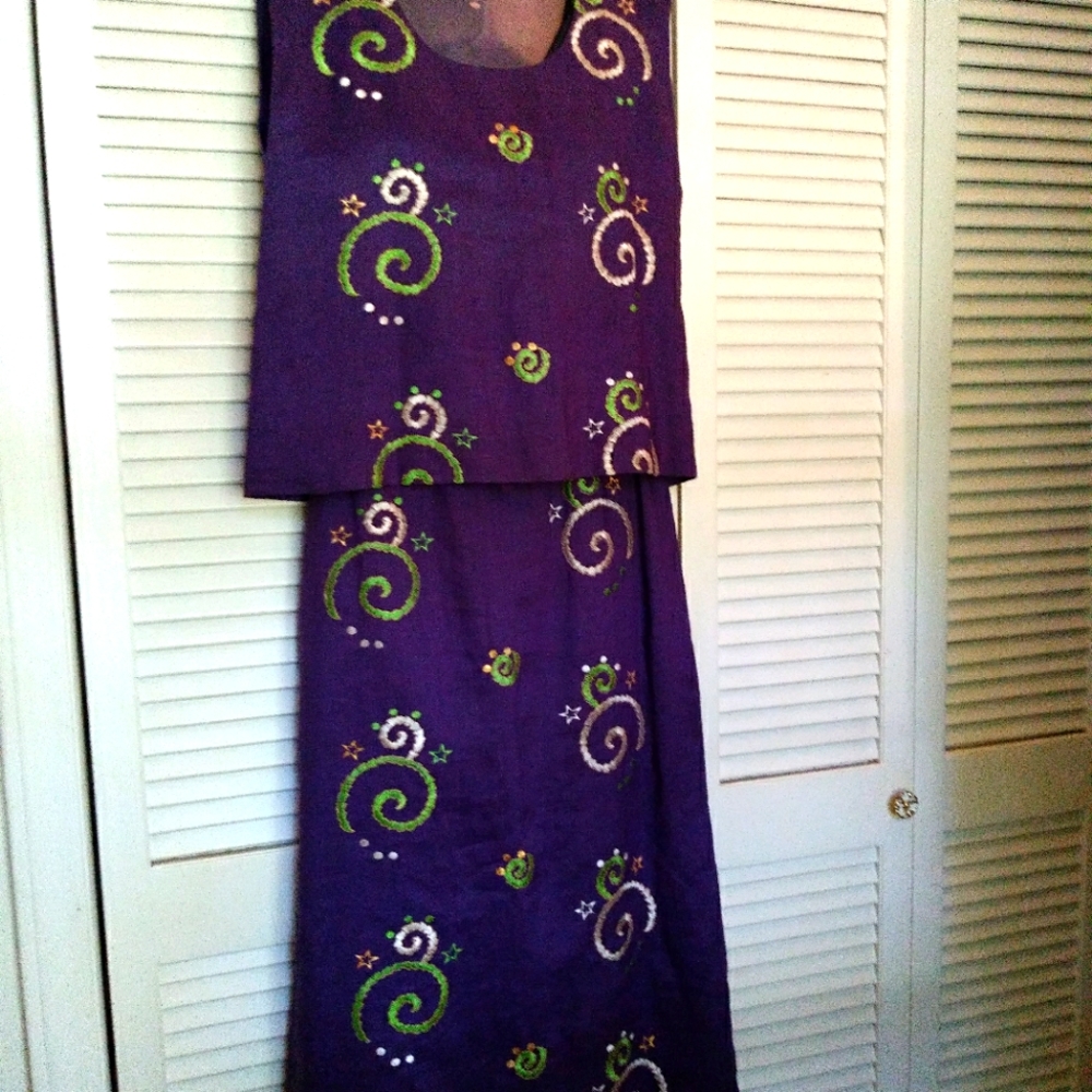 Handmade 2-pc Purple Maxi Dress Silk Blend 8/10